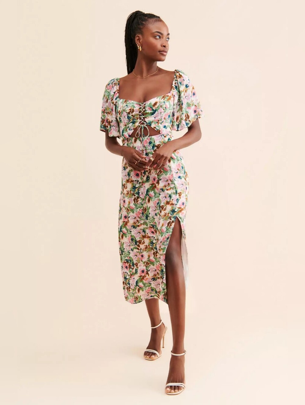 ASTR the Label Lace-Up Flutter Sleeve Dress Size M
